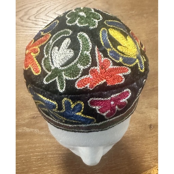 Other - Vtg Uzbek Tubeteika Skullcap Hand Embroidered Floral Central Asian Hat